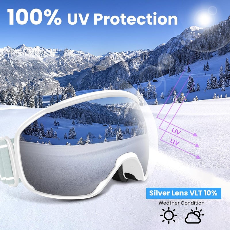 COOLOO Ski Goggles, OTG Snow Goggles for Adult Men Women Youth, Snowboard Goggles Over Glasses, Anti-fog, UV Protection - Image 3